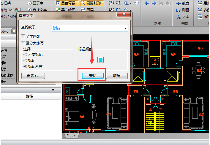 CAD图纸中快速查看指定文字的图文教学