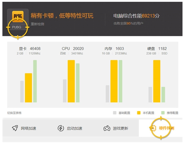 用腾讯wegame进行硬件检测，看电脑能否玩吃鸡